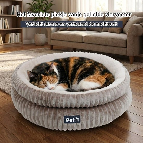 Donut Hondenmand & Kattenmand 65 cm - Fluffy Pluche Huisdierbed met Uitneembaar Kussen - Anti Stress & Kalmerend - Met Anti-slip Bodem - Zacht en Wasbaar in Machine - Ondersteuning voor Nek en Rug - voor Kleine tot Middelgrote Honden & Katten - Kaki