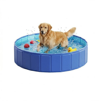 Opvouwbaar Hondenzwembad & Kinderzwembad - ⌀120x30 CM - 7-Laags Versterkt PVC - Kraswerend & Lekvrij - Inclusief Afvoerventiel - Voor Honden tot 90 kg - Stevig Hondenbadje en Peuterbad voor Buiten in de Tuin - Draagbaar Huisdierenzwembad
