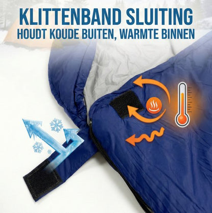 Lichtgewicht Slaapzak 1.5kg voor Volwassenen - Compacte Envelop Slaapzak met Capuchon - 220x75 cm - Waterafstotend 380T Nylon - 4 Seizoenen - Machine Wasbaar - Ideaal voor Kamperen, Logeren & Wandelen - 2×Wegs Rits Inclusief Compressiezak - Blauw