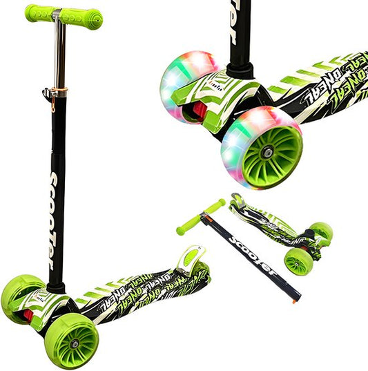 Kinderstep - LED-wielen met flitsende verlichting - max 50kg - leeftijd 3+ - hoogte verstelbaar 61-83 cm (3 standen) Groen
