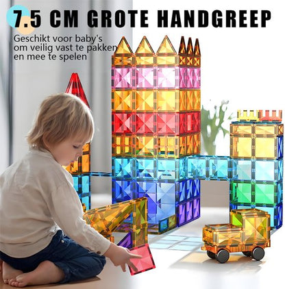 Magnetic Tiles 100 Pieces - Large Size Magnetic Toy Building Blocks with Car & Ferris Wheel - Educational Construction Toy - Magnetic Toys - Montessori 3D Puzzle - Creative Birthday Gift for Boys & Girls 3 Years Kids 