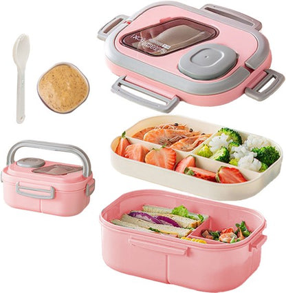 Lunchbox Set 1200+600ml voor Vaatwasser & Magnetronbestendig - Yoghurt en Muesli beker to go - broodtrommel met sausbox ‌en bestek‌ - Lunchpot met Isolerende Draagtas -Bento box voor volwassenen en kinderen‌ - Voor Werk, School, Picnic - Roze