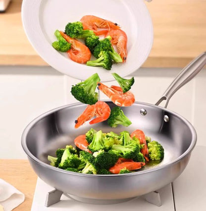 RVS Koekenpan Ø 26 cm - PFAS-vrije Bakpan Zonder Anti-aanbaklaag - Inductie & Ovenbestendig - Ideaal voor Vlees - Vaatwasserbestendig - Zilver