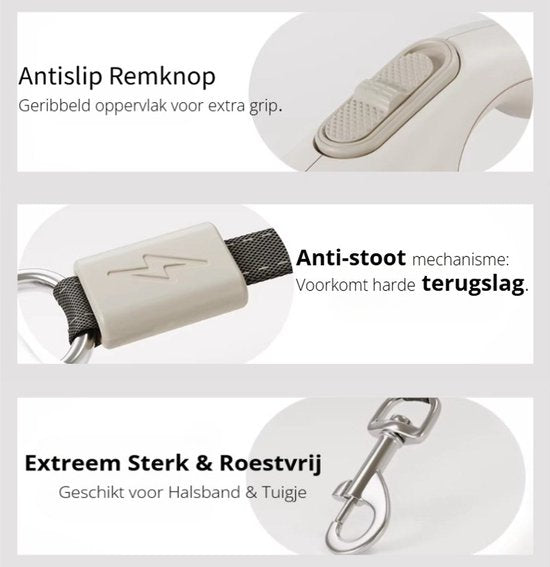 Uitschuifbare Hondenriem 5M (Tot 40KG) - Hondenlijn uittrekbaar - Automatische hondenriem - Rollijn - Anti-klit - Ergonomisch Handvat met Remsysteem - RVS Sluiting - Quick Lock Functie - rood