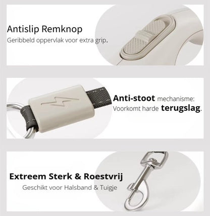 Uitschuifbare Hondenriem 5M (Tot 40KG) - Hondenlijn uittrekbaar - Automatische hondenriem - Rollijn - Anti-klit - Ergonomisch Handvat met Remsysteem - RVS Sluiting - Quick Lock Functie - Groen
