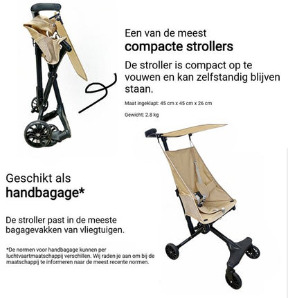 Lightweight Buggy & Travel Buggy - Compact Folding Pushchair - Foldable Stroller - Up to 30kg Load Capacity - Stable 4-Wheel Design & Anti-Shock - Ideal for Camping & Car - Extremely Strong Aluminum Frame - One-Hand Folding - Beige 