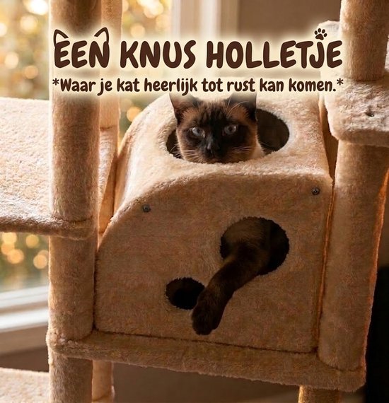 Grote Krabpaal met Ruimtecapsule en Kattenhuis - Krabpalen - Kattenmeubel - 7-Laagse Kattenboom - Natuurlijk Sisal - Extra Stabiel - Milieuvriendelijk Hout - Speelparadijs voor Binnenkatten - Beige