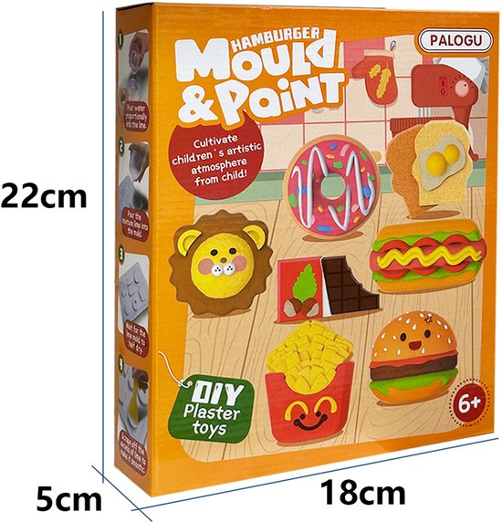 Craft Kit Magnet Making & Plaster Casting - DIY Creative Toy Set - Food Theme with Hamburgers, Donuts & Fries - Includes Paint & Shapes - Crafts for Kids - Fridge Magnets - Playset - Birthday Gift for Boys & Girls 