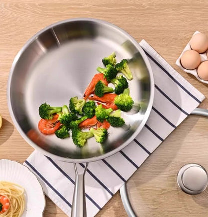 RVS Koekenpan Ø 26 cm - PFAS-vrije Bakpan Zonder Anti-aanbaklaag - Inductie & Ovenbestendig - Ideaal voor Vlees - Vaatwasserbestendig - Zilver