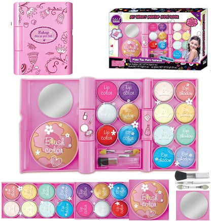Kinder Make-up Set in Notitieboekje - 19-delig Speelgoed Make-up Palet met Spiegel - Afwasbaar & Parabeenvrij - Veilige Cosmetica met Oogschaduw & Lipgloss - kinder make up koffer - Rollenspel - Cadeau voor Meisjes 5 tot 8 Jaar