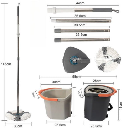Roterend Mopsysteem met Voetpedaal - Mopset - Schoon & Vuil Water Scheiding - Dweilset met Emmer & 2 Microvezel Doeken - 180° Inklapbare Vloerwisser - RVS Steel (4-Delig) - Voor Alle Vloeren - Turbo Wringmechanisme - Ideaal tegen Huisdierharen & Stof