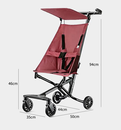 Lightweight Buggy & Travel Buggy - Compact Folding Pushchair - Foldable Stroller - Up to 30kg Load Capacity - Stable 4-Wheel Design & Anti-Shock - Ideal for Camping & Car - Extremely Strong Aluminum Frame - One-Hand Folding - Pink 