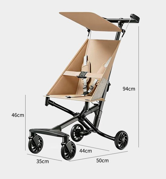 Lightweight Buggy & Travel Buggy - Compact Folding Pushchair - Foldable Stroller - Up to 30kg Load Capacity - Stable 4-Wheel Design & Anti-Shock - Ideal for Camping & Car - Extremely Strong Aluminum Frame - One-Hand Folding - Beige 