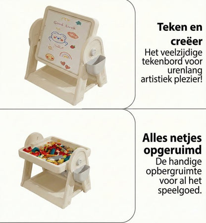 Kindertafel Met 1 Stoel + 2 Bakjes + 209 Grote Bouwstenen- 2-in-1 Bouwtafel & Leertafel - Speeltafel Geschikt voor Lego® & Duplo® blokken - Blokken Tafel Kinderen - Legotafel- zandtafel - watertafel - Ideaal Cadeau voor Verjaardagen, Wit