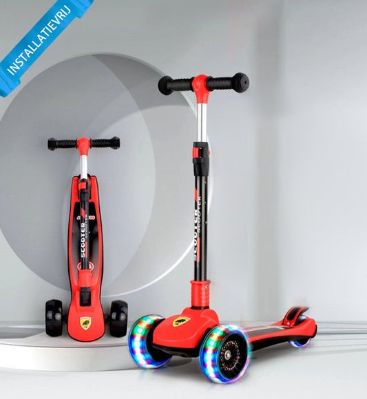Kinderstep - 3 Lichtgevende LED Wielen - Hoogte Verstelbaar - Jongens/Meisjes - 4 Hoogtes (60-75cm) - Step Eénknops Opvouwbaar - Geschikt voor 2-9 Jaar - Rood