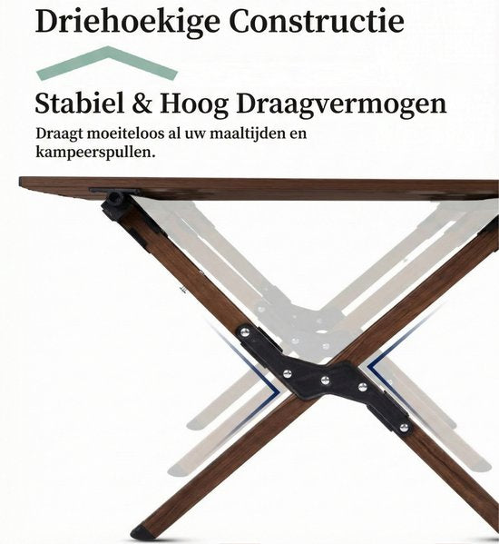 Aluminium Campingtafel 120 cm - Lichtgewicht Roltafel met Houtlook - Opvouwbaar & Compact voor 4-6 Personen - Belastbaar tot 100KG - Opvouwbare tafel Inclusief Draagtas voor Picknick & Tuin - 120x60x45cm - Bruin