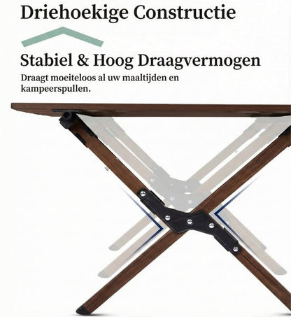 Aluminium Campingtafel 120 cm - Lichtgewicht Roltafel met Houtlook - Opvouwbaar & Compact voor 4-6 Personen - Belastbaar tot 100KG - Opvouwbare tafel Inclusief Draagtas voor Picknick & Tuin - 120x60x45cm - Bruin
