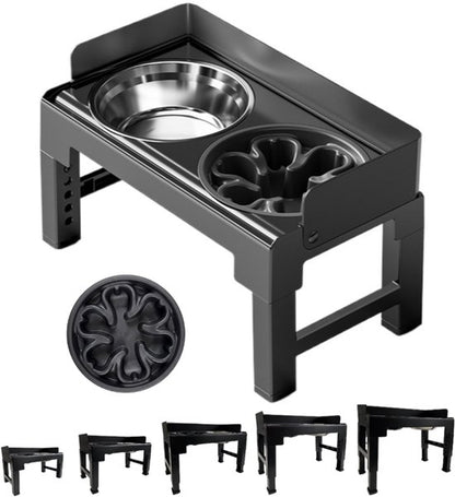Verhoogde anti-schrokbak hond - 5 Hoogtes (21-29cm) - Anti-Schrokbak - RVS Waterbak & Spatrand - BPA-Vrij - Betere Spijsvertering en Nekbescherming - Anti-Knoei Hondenvoerbak - Gemakkelijk Reinigbaar - Zwart