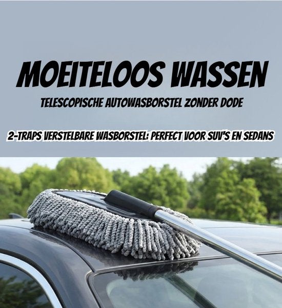 Autowasborstel & Sneeuwborstel met Telescopische Steel (84 cm) - Premium Microvezel Wasborstel - 100% Krasvrij & Zacht - Multifunctionele Auto Stoffer & Duster - Uitschuifbare Sneeuwveger voor Winter - Voor Auto, SUV, Caravan, Boot & Camper