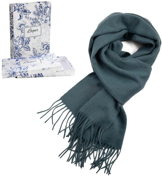 100% Cashmere Sjaal Dames - Zachte Kasjmier Wintersjaal in Chique Geschenkverpakking - Premium Kwaliteit met Waterrimpel Glans - Warm & Stijlvol - Verjaardag Cadeau voor Vrouwen - Pauwblauw