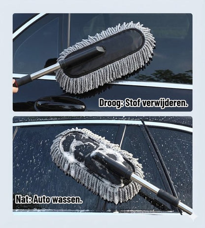 Autowasborstel & Sneeuwborstel met Telescopische Steel (84 cm) - Premium Microvezel Wasborstel - 100% Krasvrij & Zacht - Multifunctionele Auto Stoffer & Duster - Uitschuifbare Sneeuwveger voor Winter - Voor Auto, SUV, Caravan, Boot & Camper