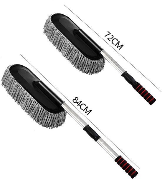 Autowasborstel & Sneeuwborstel met Telescopische Steel (84 cm) - Premium Microvezel Wasborstel - 100% Krasvrij & Zacht - Multifunctionele Auto Stoffer & Duster - Uitschuifbare Sneeuwveger voor Winter - Voor Auto, SUV, Caravan, Boot & Camper