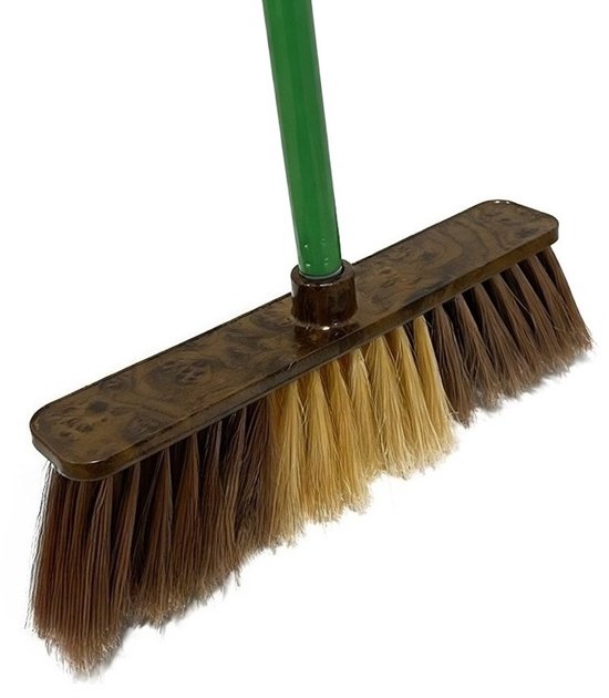 Zachte Binnenbezem met Steel 132x32cm - Parketborstel & Laminaatbezem - Houten Design - Antikras Vloerveger - Stofbezem voor Woonkamer & Kantoor - Zachte PP Borstelharen - Duurzame Veger voor Harde Vloeren - Houten Design - Bruin/Geel