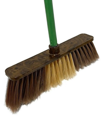 Zachte Binnenbezem met Steel 132x32cm - Parketborstel & Laminaatbezem - Houten Design - Antikras Vloerveger - Stofbezem voor Woonkamer & Kantoor - Zachte PP Borstelharen - Duurzame Veger voor Harde Vloeren - Houten Design - Bruin/Geel