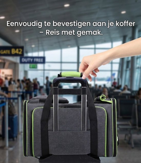 Grote Uitbreidbare Huisdier Reistas - 48x31x80 cm - Draagtas Hond - Draagtas Kat - Kattentas - Draagtas voor Katten & Kleine Honden - Tot 8kg - Opvouwbaar - Ventilerend - Met Bagageband & Schouderband - Met Opbergvakken - Groen