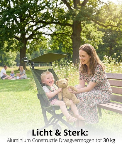 Lichtgewicht Buggy & Reisbuggy - Compacte Kinderwagen - Oersterk Aluminium Frame - Geschikt als Handbagage Vliegtuig - Tot 30kg Draagkracht - Eenhands Inklapbaar - Stabiel 4-Wiel Design & Anti-Schok - Ideaal voor Camping & Auto - Groen