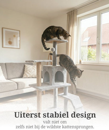Krabpaal voor Katten - 52x38x120 cm - Krabpalen - Kattenmeubel - Krabboom - met Kattenhuis, Sisalpalen en Trapje - Stabiele Kattenboom - Meerdere Niveaus - Speeltoestel met Speelballetje - Zacht Pluche - Geschikt voor Kittens en Volwassen Katten