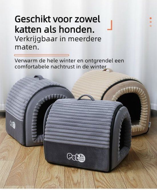 Hondenmand & Kattenhuis - 43*39*37CM - Luxe Huisdierbed - Opvouwbaar tot Sofa- Met Uitneembaar Kussen&Handvat - Wasbaar & Anti-slip - voor Middelgrote & Kleine Honden - Geschikt voor Alle Kittens - Indoor Iglo Slaapplek - Winter Warme Slaapzak -Grijs