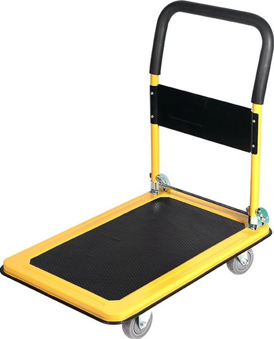 Plateauwagen 300kg - Opvouwbaar - Steekwagens & Transportwagen - 90x60cm - Heavy Duty Platformwagen Staal - Magazijnwagen met Anti-slip & Duwstang - Trolley voor Verhuizing, Garage, Bagage & Pakketten - Handwagen met 12cm Wielen