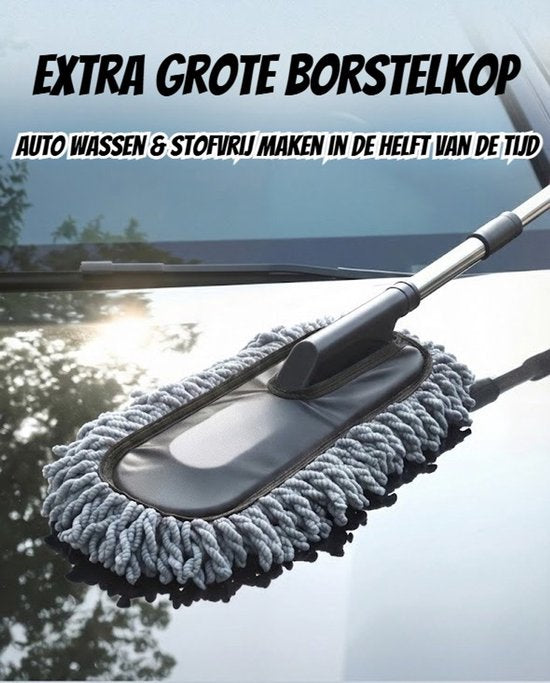 Autowasborstel & Sneeuwborstel met Telescopische Steel (84 cm) - Premium Microvezel Wasborstel - 100% Krasvrij & Zacht - Multifunctionele Auto Stoffer & Duster - Uitschuifbare Sneeuwveger voor Winter - Voor Auto, SUV, Caravan, Boot & Camper