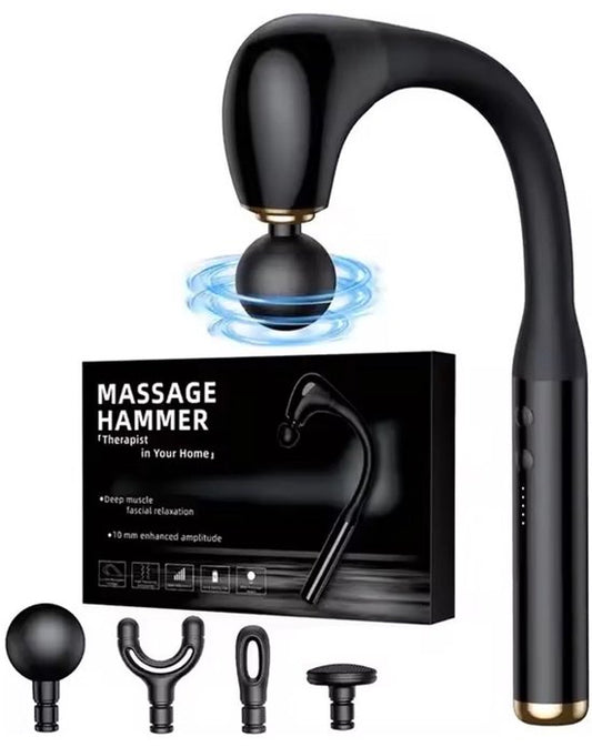 Massage Gun met Verlengd Handvat - Diepe Spiermassage & Percussie Massage - Professioneel Spiermassageapparaat voor Rug, Nek & Schouders - U-vormig & Ergonomisch Design - Draadloos Massagepistool - 4 Opzetstukken - Krachtig Spierherstel & Ontspanning