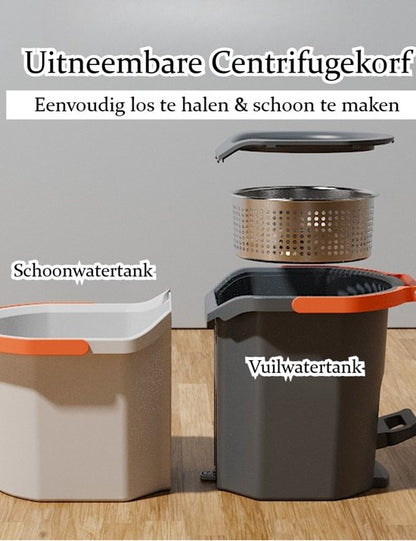 Roterend Mopsysteem met Voetpedaal - Mopset - Schoon & Vuil Water Scheiding - Dweilset met Emmer & 2 Microvezel Doeken - 180° Inklapbare Vloerwisser - RVS Steel (4-Delig) - Voor Alle Vloeren - Turbo Wringmechanisme - Ideaal tegen Huisdierharen & Stof