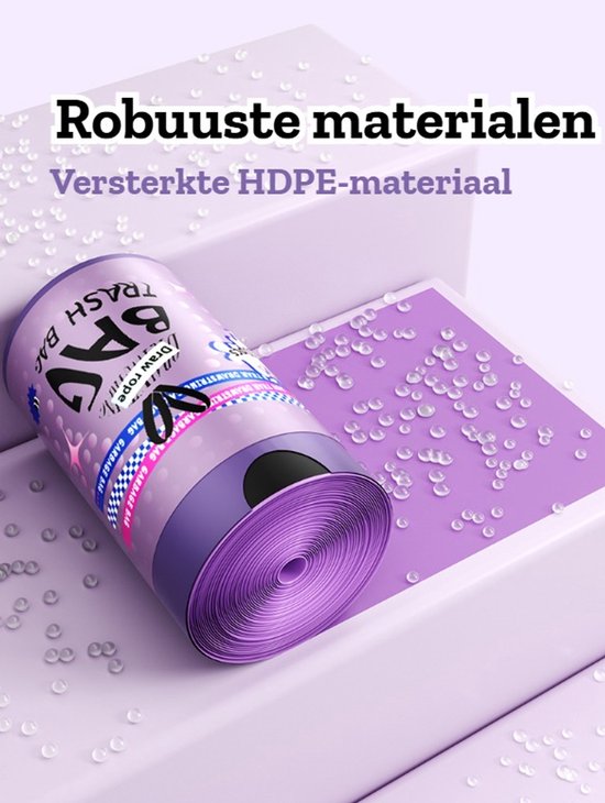 Paarse Vuilniszakken met Trekkoord - 45 Liter 50 Stuks - 65 x 60 cm - Extra Dikke Sterk HDPE Afvalzakken - Scheurvast & Lekvrij - Luxe Design - Voor Keuken & Kantoor - Ondoorzichtig & Discreet - Ideaal voor Restafval en Plastic