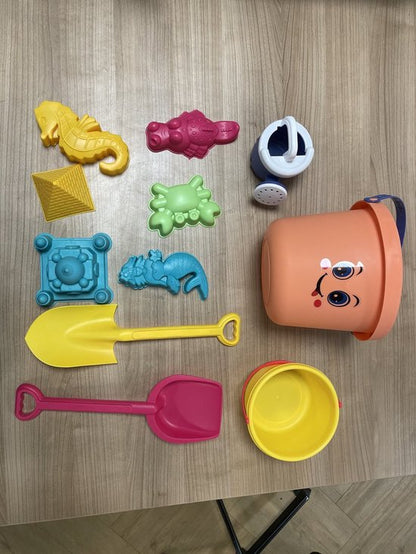 Sand Toys Set 11-Piece - Complete Beach Toys Set with Bucket, Shovel, Watering Can & Sand Molds - Beach/Sandbox Toys for Kids - Durable Plastic Sand Set - Sturdy Material - Orange 