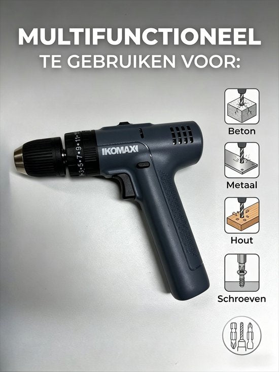 Gevulde Gereedschapskoffer - Accuboormachine Set in Koffer - Complete Gereedschapsset inclusief Handgereedschap en Borenset - 10mm - Type-C Oplaadbaar - Inclusief Schroevendraaiers, Tang en Accessoires - Zwart