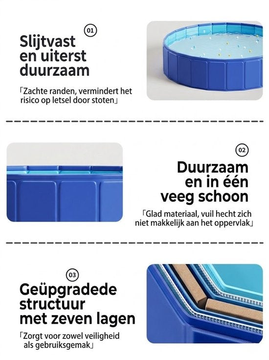 Opvouwbaar Hondenzwembad & Kinderzwembad - ⌀120x30 CM - 7-Laags Versterkt PVC - Kraswerend & Lekvrij - Inclusief Afvoerventiel - Voor Honden tot 90 kg - Stevig Hondenbadje en Peuterbad voor Buiten in de Tuin - Draagbaar Huisdierenzwembad