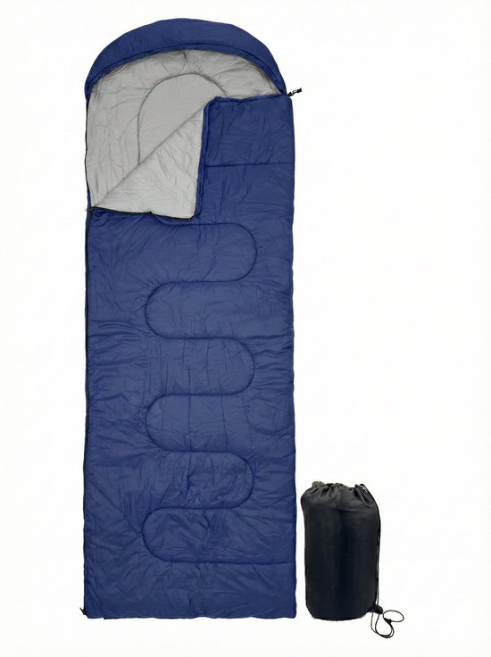 Lichtgewicht Slaapzak 1.5kg voor Volwassenen - Compacte Envelop Slaapzak met Capuchon - 220x75 cm - Waterafstotend 380T Nylon - 4 Seizoenen - Machine Wasbaar - Ideaal voor Kamperen, Logeren & Wandelen - 2×Wegs Rits Inclusief Compressiezak - Blauw