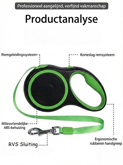 Uitschuifbare Hondenriem 3M (Tot 15KG) - Rollijn Hondenriem - Hondenlijn uittrekbaar - Automatische hondenriem - Rollijn - Anti-klit - Ergonomisch Handvat met Remsysteem - RVS Sluiting - Quick Lock Functie - Groen