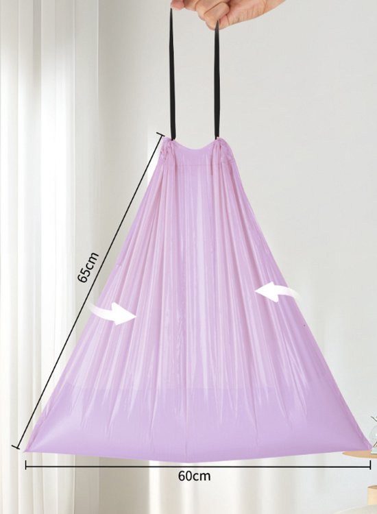 Paarse Vuilniszakken met Trekkoord - 45 Liter 50 Stuks - 65 x 60 cm - Extra Dikke Sterk HDPE Afvalzakken - Scheurvast & Lekvrij - Luxe Design - Voor Keuken & Kantoor - Ondoorzichtig & Discreet - Ideaal voor Restafval en Plastic