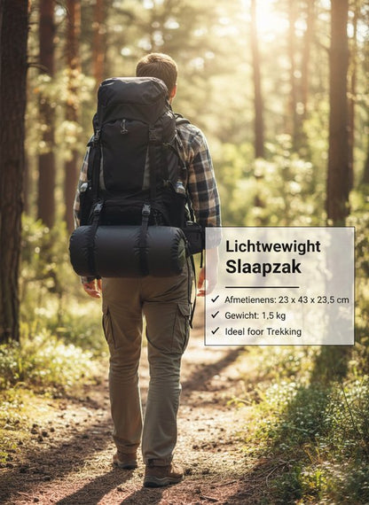 Lichtgewicht Slaapzak 1.5kg voor Volwassenen - Compacte Envelop Slaapzak met Capuchon - 220x75 cm - Waterafstotend 380T Nylon - 4 Seizoenen - Machine Wasbaar - Ideaal voor Kamperen, Logeren & Wandelen - 2×Wegs Rits Inclusief Compressiezak - Blauw