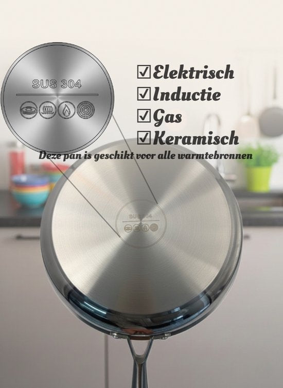 RVS Koekenpan Ø 26 cm - PFAS & PTFE vrij - RVS Honingraat Anti-Aanbakpan (Hybrid) – Krasbestendig & Slijtvast – Geschikt voor Inductie, Gas & Oven – Met RVS Handgreep – Hoge Rand (6 cm) – Roestvrij Stalen Bakpan –Vaatwasserbestendig