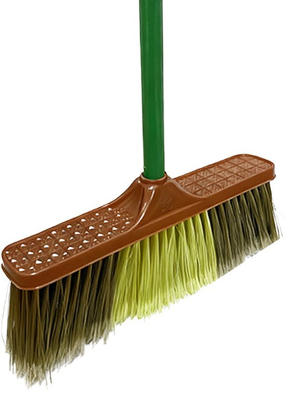 Clean bezem met Lange Steel - 134x32 cm - Professionele Kamerbezem voor Parket, Laminaat & PVC - Anti-Statische Vloerveger - Verwijdert Dierenharen & Stof - Ergonomische Huisbezem - Krasvrije Vloerborstel voor Woonkamer & Keuken - Groen/Geel