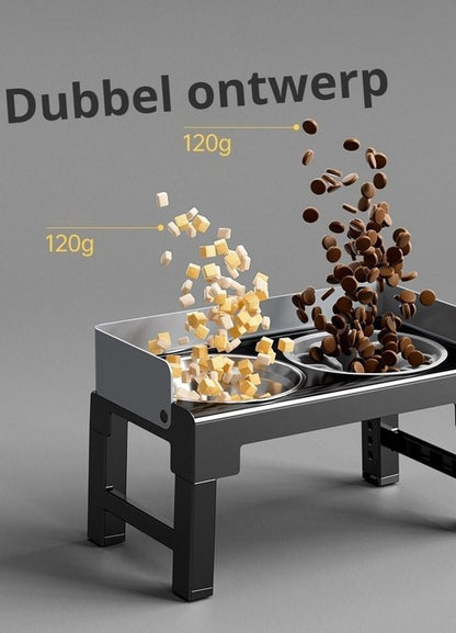 Verhoogde anti-schrokbak hond - 5 Hoogtes (21-29cm) - Anti-Schrokbak - RVS Waterbak & Spatrand - BPA-Vrij - Betere Spijsvertering en Nekbescherming - Anti-Knoei Hondenvoerbak - Gemakkelijk Reinigbaar - Zwart