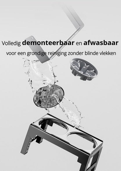 Verhoogde anti-schrokbak hond - 5 Hoogtes (21-29cm) - Anti-Schrokbak - RVS Waterbak & Spatrand - BPA-Vrij - Betere Spijsvertering en Nekbescherming - Anti-Knoei Hondenvoerbak - Gemakkelijk Reinigbaar - Zwart