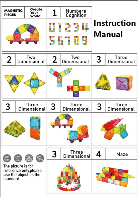 Magnetic Tiles 100 Pieces - Large Size Magnetic Toy Building Blocks with Car & Ferris Wheel - Educational Construction Toy - Magnetic Toys - Montessori 3D Puzzle - Creative Birthday Gift for Boys & Girls 3 Years Kids 