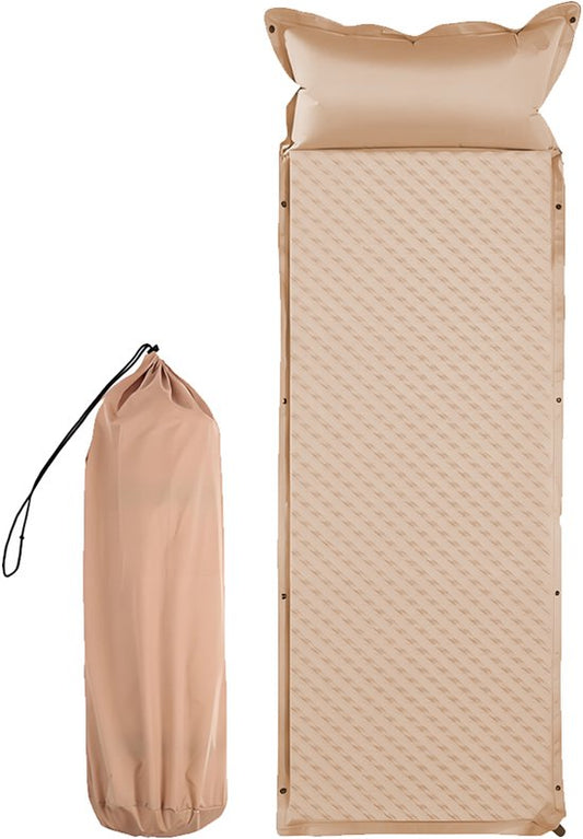 Zelfopblazende Slaapmat - 192x66 cm Extra Breed - 5 cm Dikte - Incl. Stofvrije Hoes - Comfortabe - Opvouwbaar Kamperen - Logeermatras - 1-Persoons - Kaki